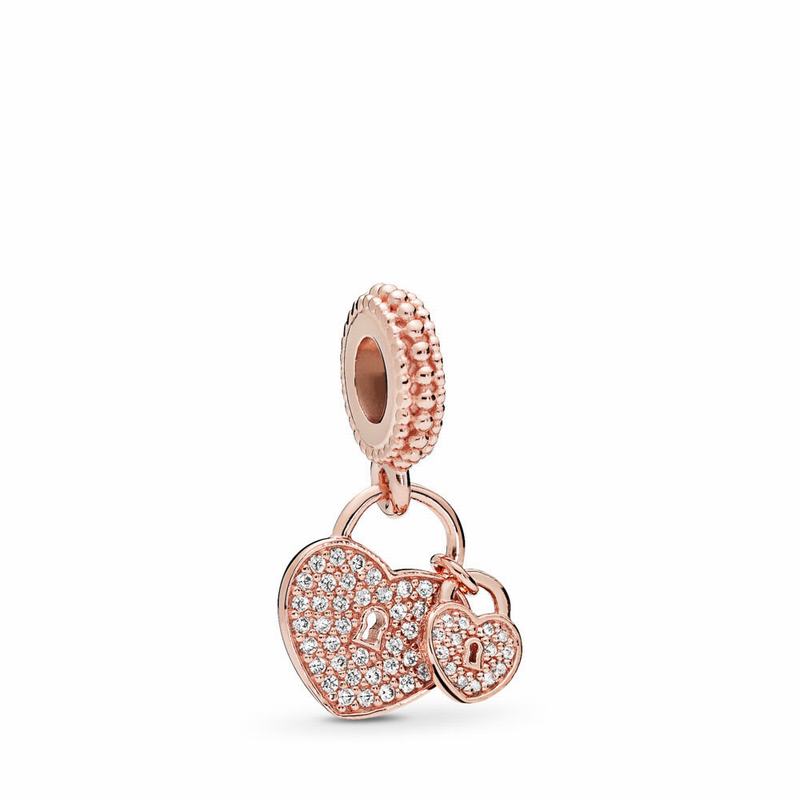 Pandora Rose™ Love Locks Dangle Charm - Pandora Rose/Cubic Zirconia - Canada | RO7017IZ